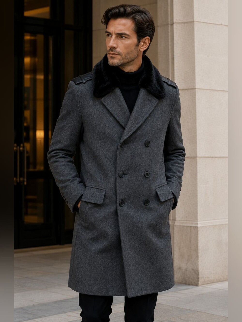 The Kooples Wool Coat with Faux-Fur Collar – Size 46 (Men’s)